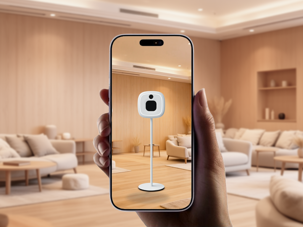 スマートフォンでARを起動してLumenフォトブースの設置イメージを確認